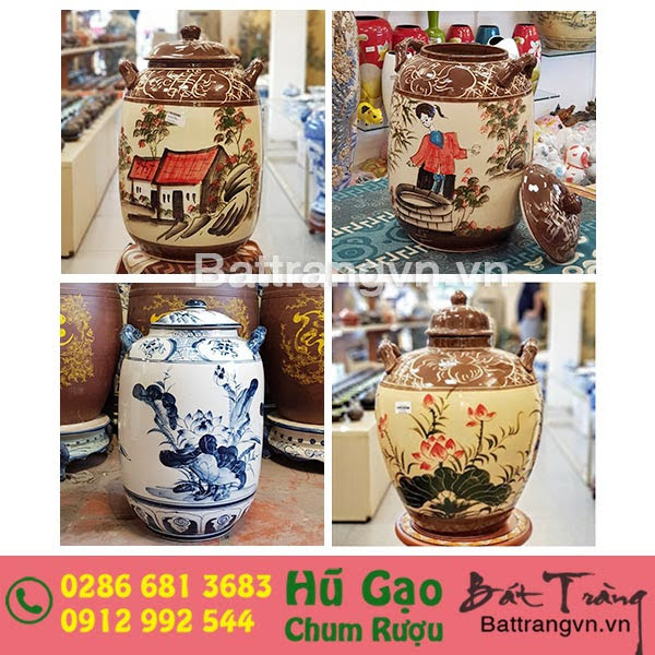 hũ đựng gạo gốm sứ bát tràng mang tiền vào như nước, hũ gạo Bát Tràng 15kg