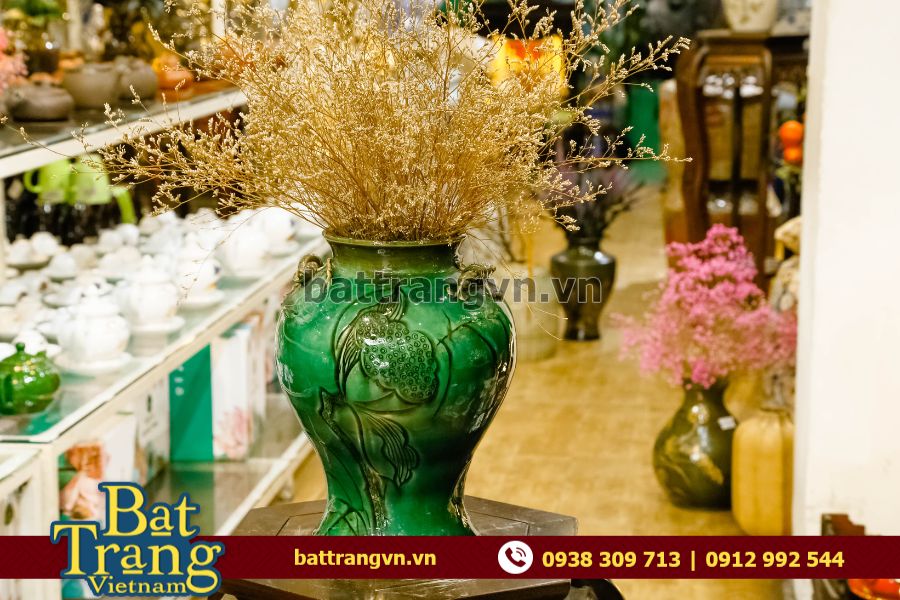 Bình hoa men lục hoa sen cổ